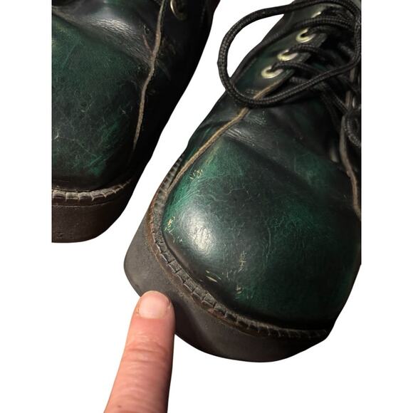 Vintage John Fluevog Creepers Platform Shoes Tie Oxfords Green Brown Size 43 - Picture 8 of 11